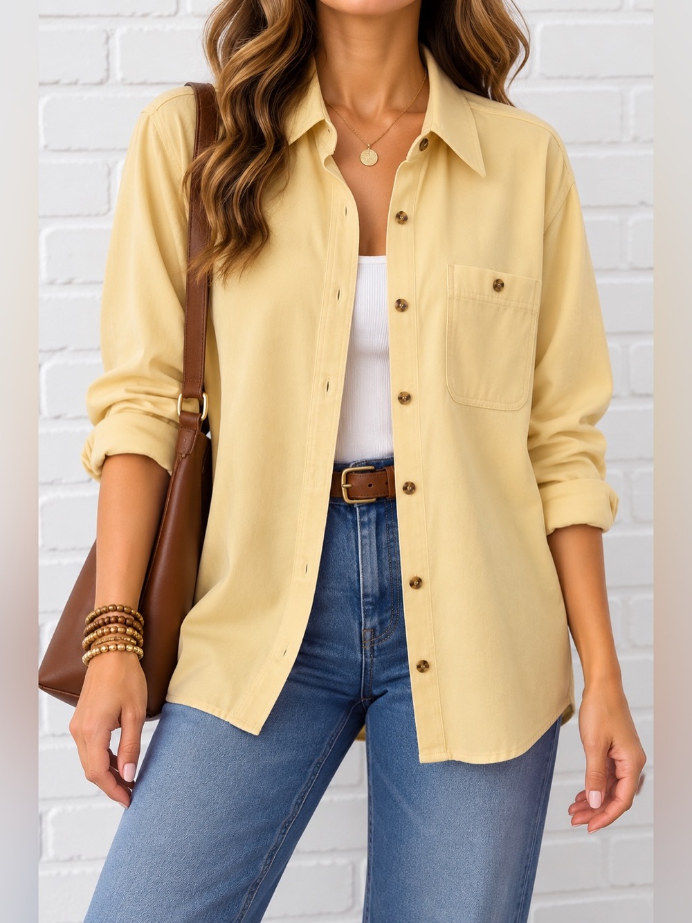 Vintage Crazy Horse Liz Claiborne Yellow Button Up Shirt Y2K Small
